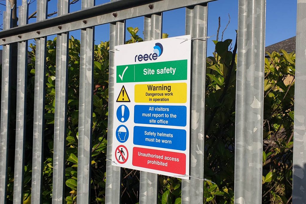 example safety signmade by Reece Safety at their own gate